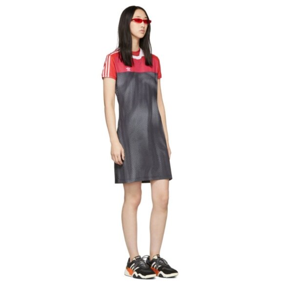 ADIDAS X ALEXANDER WANG Red Black Photocopy Pixelated Mini Dress Shirt Dress XS - Picture 2 of 15